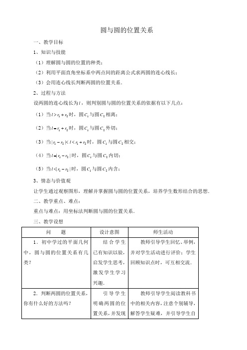 高中数学必修二圆与圆的位置关系公开课教案课件教案课件