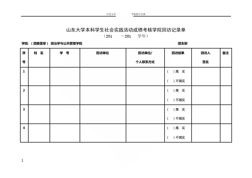 山东大学本科学生社会实践活动成绩考核学院回访记录单