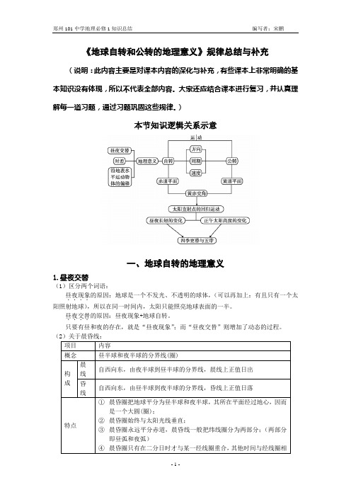 高一地理必修一《地球运动的地理意义》知识总结