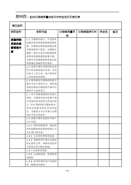 4R3版航材分销商质量体系文件符合性交叉索引表解读