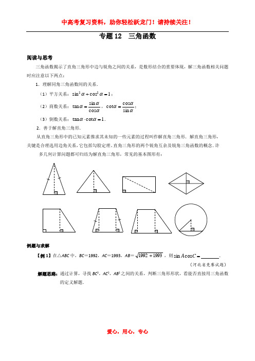 初中数学总复习专题12  三角函数