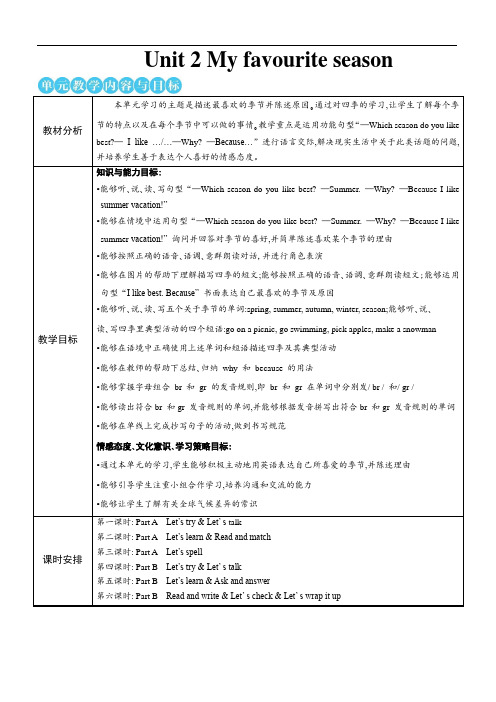 人教版小学英语五年级下册Unit 2 My favourite season第一课时