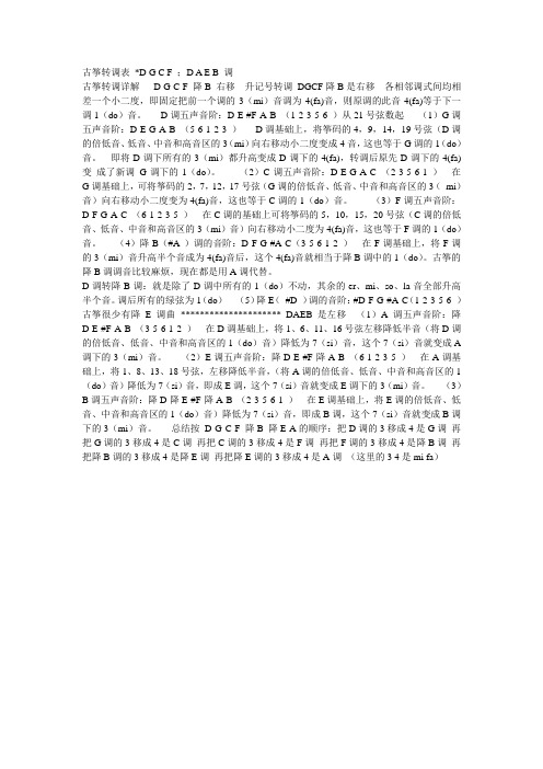 古筝转调表