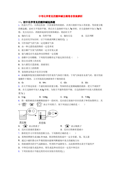 中考化学常见的酸和碱自测卷含答案解析