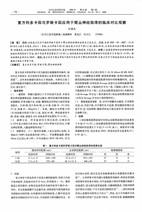 复方利多卡因与罗哌卡因应用于臂丛神经阻滞的临床对比观察