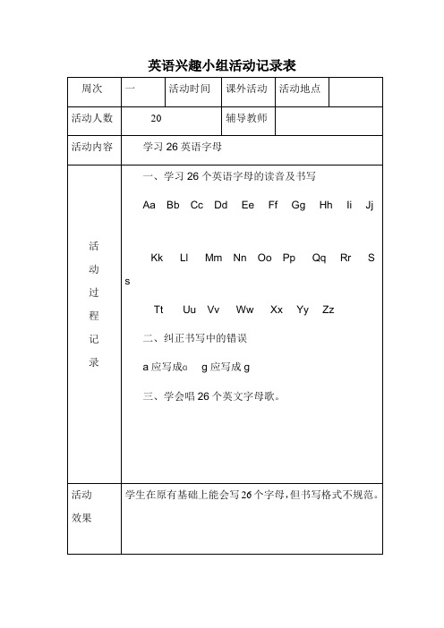 小学英语兴趣小组活动记录93607