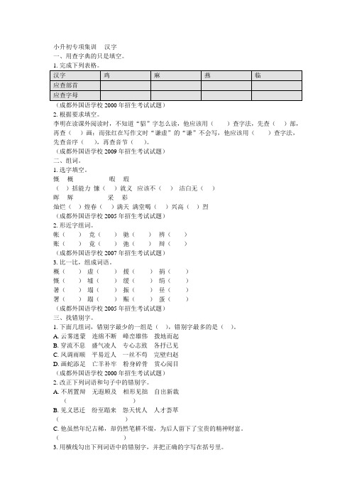 小升初专项集训--汉字及答案