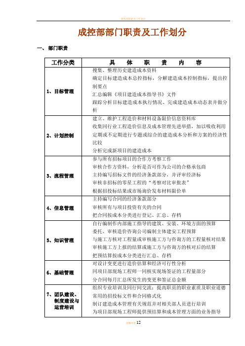 成控部部门及岗位职责