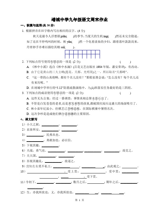 九年级语文周末作业汇总