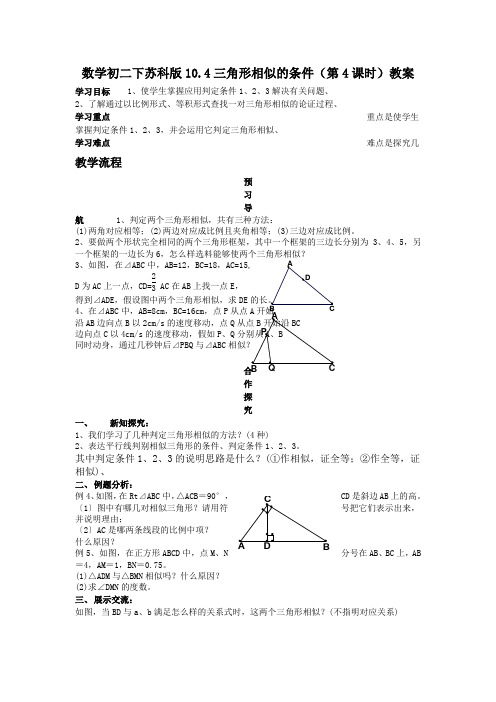 数学初二下苏科版10.4三角形相似的条件(第4课时)教案