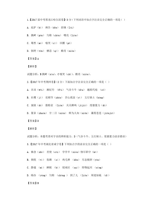 中考语文易错基础选择题总结(含解析)