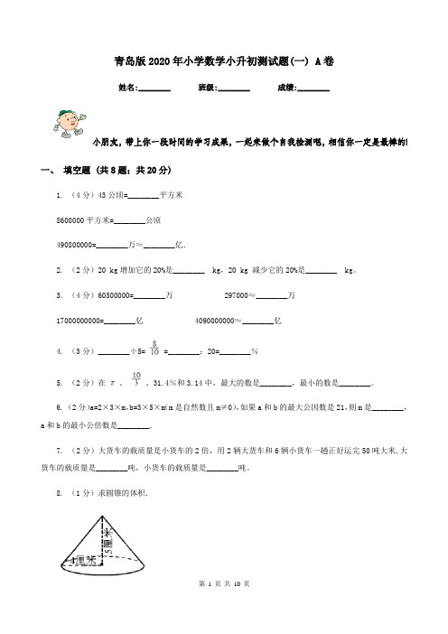 青岛版2020年小学数学小升初测试题(一) A卷