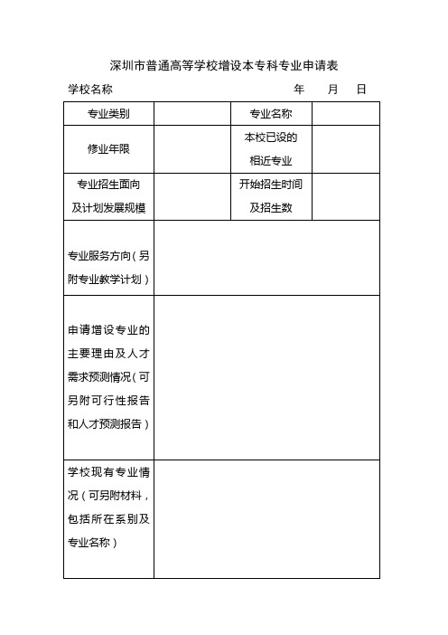 深圳普通高等学校增设本专科专业申请表