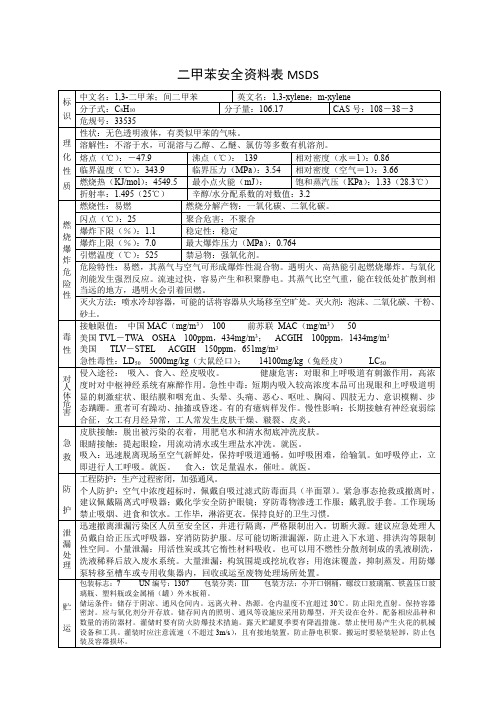 二甲苯安全资料表MSDS