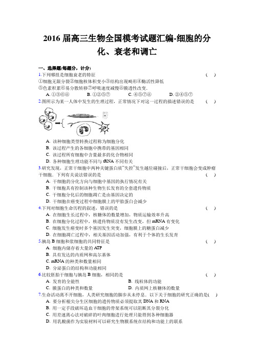 2016届高三生物全国模考试题汇编-细胞的分化、衰老和调亡