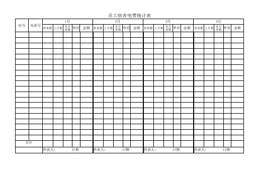 员工宿舍电费统计表