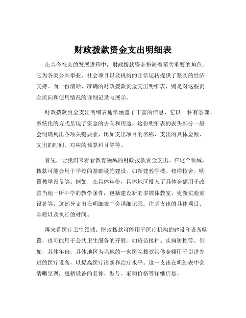 财政拨款资金支出明细表