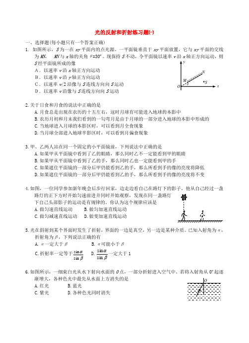 高考物理总复习1 光的反射和折射练习题(一)