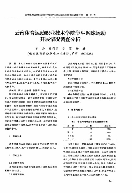 云南体育运动职业技术学院学生网球运动开展情况调查分析