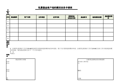 私募证券投资基金私募基金客户违约赎回业务申请表