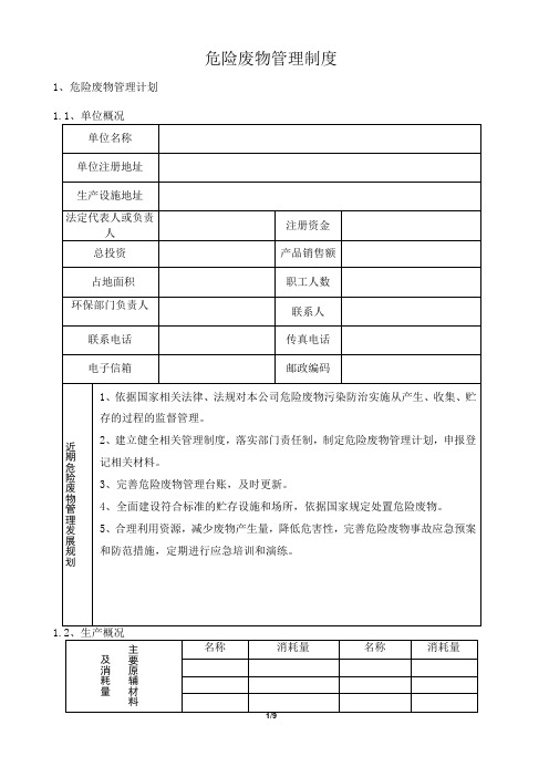 危险废物管理制度 