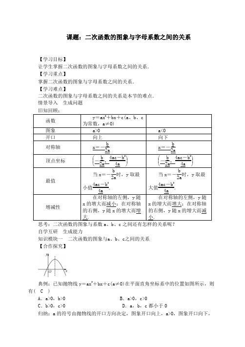 【赛教教案】新北师版九年级数学下册课题9：二次函数的图象与字母系数之间的关系教学设计