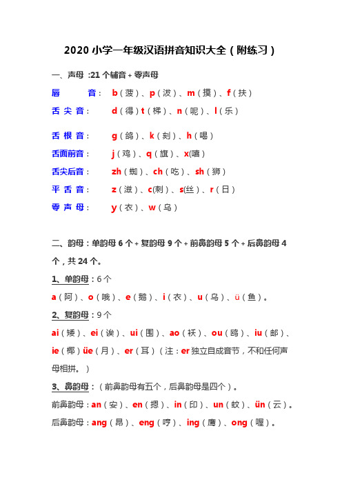 小学一年级汉语拼音知识大全