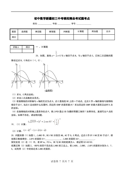 初中数学新疆初三中考模拟精品考试题考点.doc