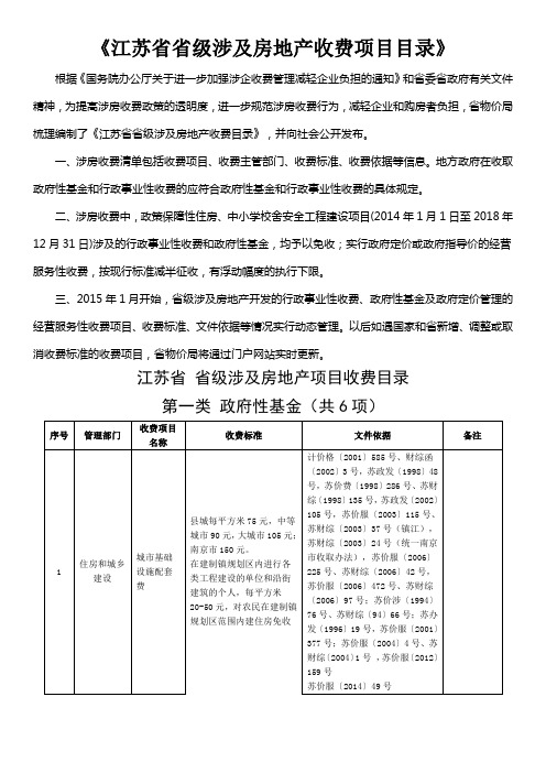 江苏省省级涉及房地产收费项目目录