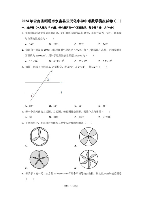 2024年云南省昭通市水富县云天化中学中考数学模拟试卷(一)