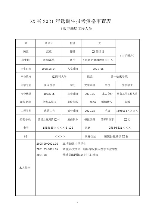 服务基层项目人员报考资格审查表模板