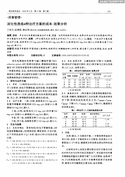 消化性溃疡4种治疗方案的成本—效果分析