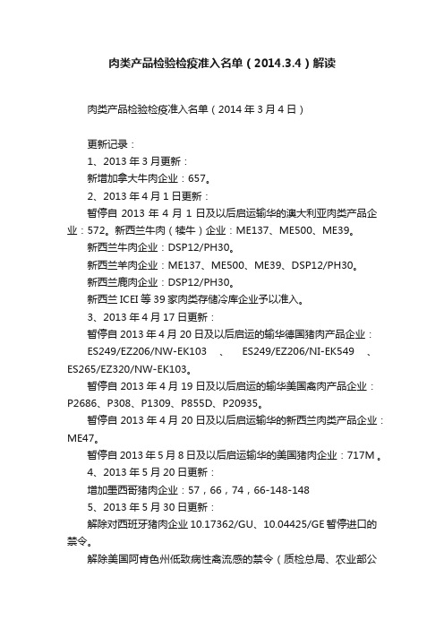 肉类产品检验检疫准入名单（2014.3.4）解读