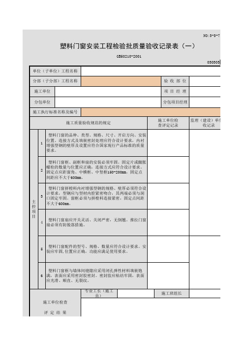 塑料门窗安装工程检验批质量验收记录表(一)