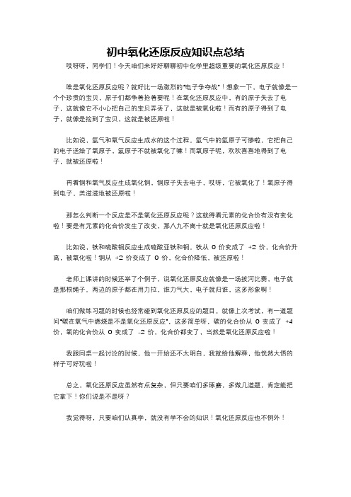 初中氧化还原反应知识点总结