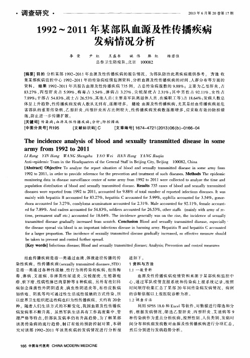 1992～2011年某部队血源及性传播疾病发病情况分析