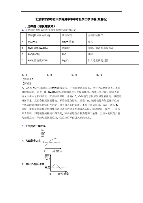 北京市首都师范大学附属中学中考化学三模试卷(带解析)