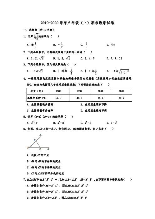 重庆市梁平区2019-2020学年八年级(上)期末数学试卷含解析