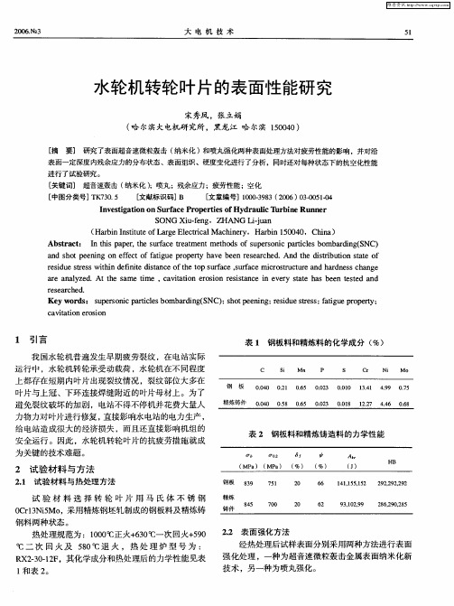 水轮机转轮叶片的表面性能研究