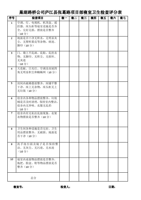 寝室卫生检查表