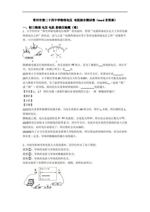 常州市第二十四中学物理电压 电阻综合测试卷(word含答案)