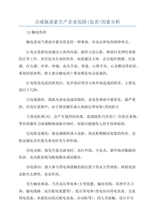 合成氨尿素生产企业危险(危害)因素分析