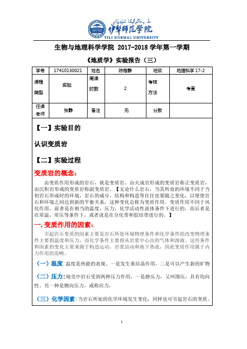 地质学实验报告(三)