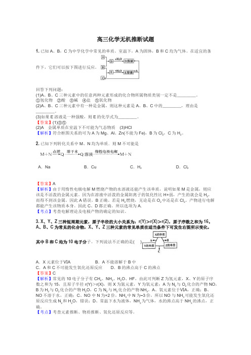 高三化学无机推断试题
