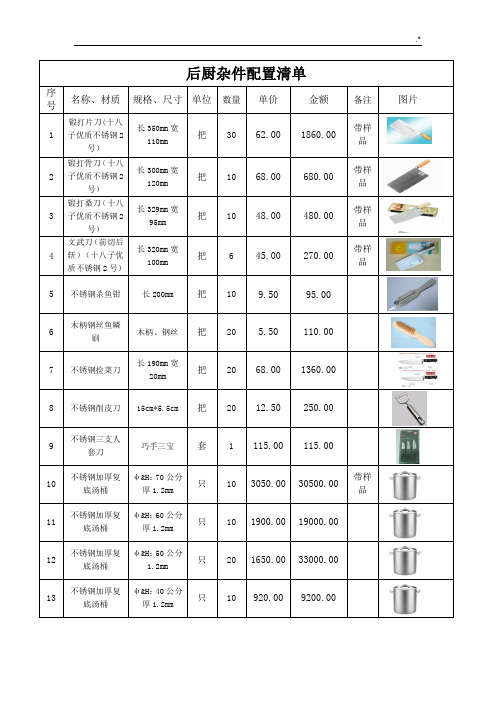 餐厨杂件名目清单2016年度0603