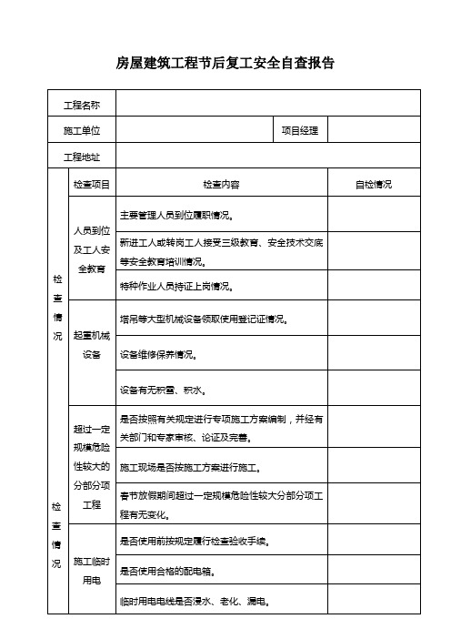 节后复工施工安全自查报告