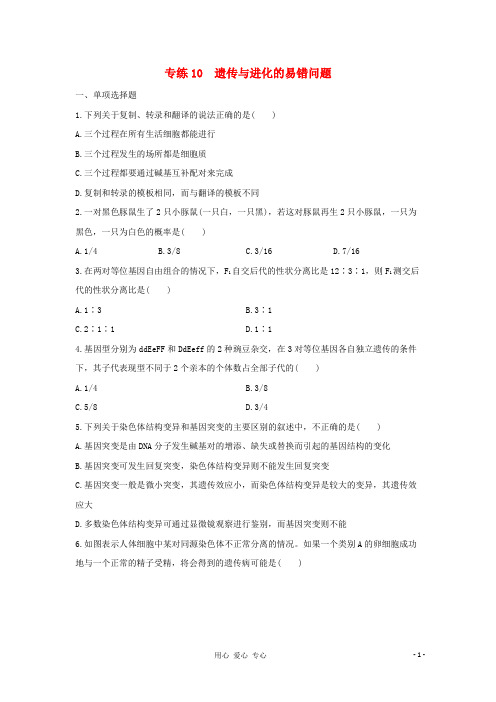 高三生物考前知识专题专练10 遗传与进化的易错问题