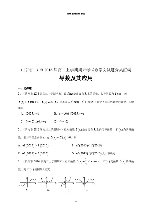 山东省高三上学期期末考试数学文试题分类汇编：导数及其应用.docx