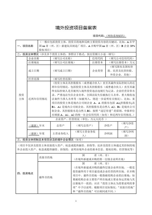 模板2 境外投资项目备案表格式文本