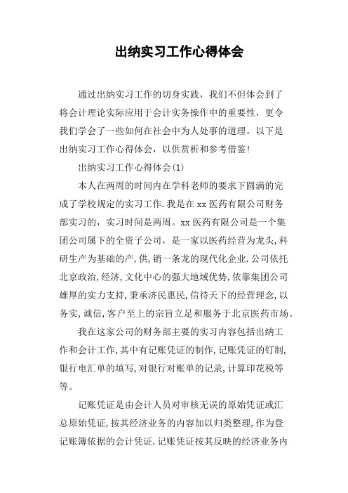 出纳实习工作心得体会